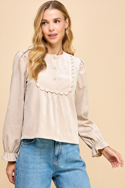 TCEC suede scalloped blouse (SZ S-L)