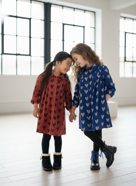 Zaloo Rust Heart Cord Dress ( sz 2y - 16y ) – Dave N Bella