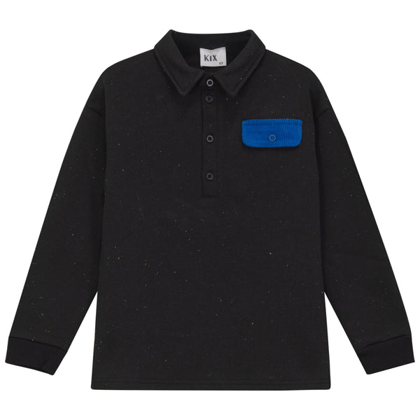 PomPomme Corduroy Pocket Flap Polo (SZ 12M-22Y) - Black