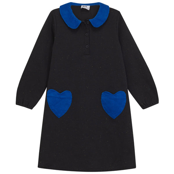 PomPomme Corduroy Collar Speckled Dress (SZ 2Y-16Y) - Black