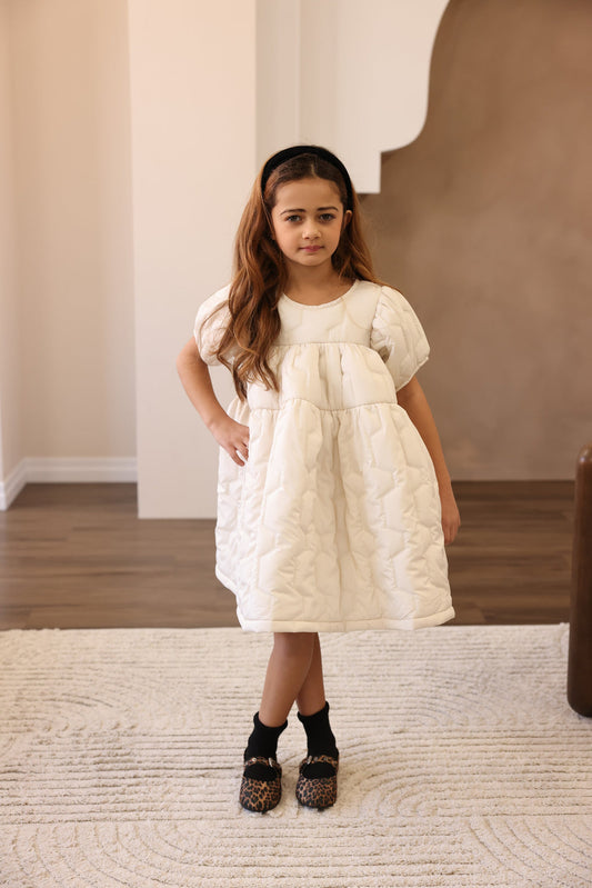 Marli Riches Quilted Gathered Party Dress - Ivory (7Y to 12Y)