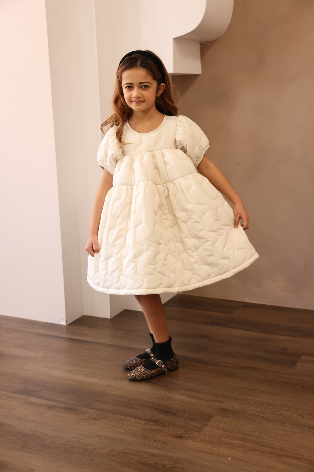 Marli Riches Quilted Gathered Party Dress - Ivory (2Y to 6Y)