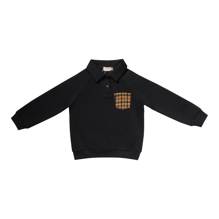 Numu Plaid Detail Polo Sweatshirt - Black (3Y-12Y)