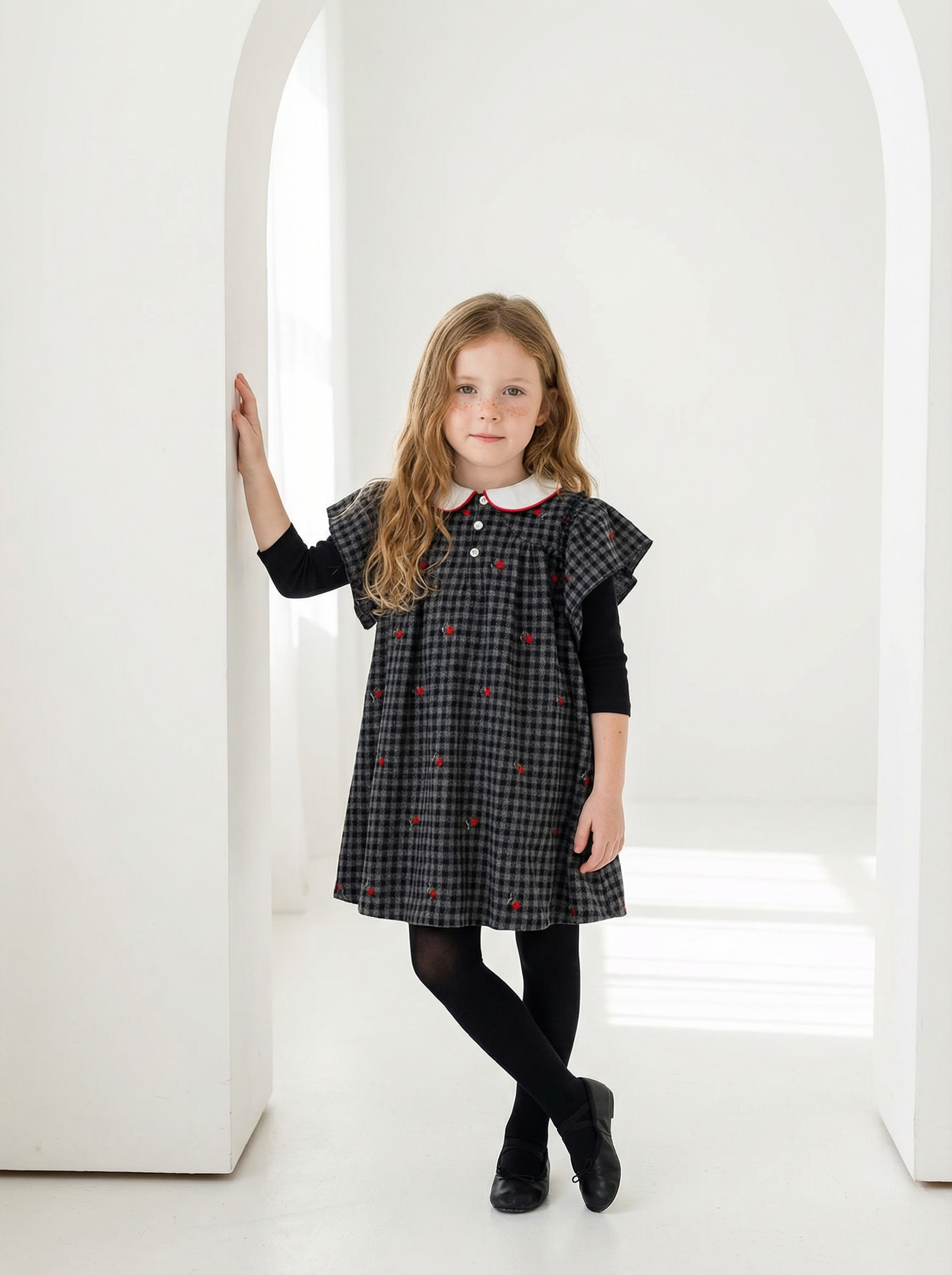 Lone feather charcoal Tiny Cherry Dress ( sz 2y - 14y )