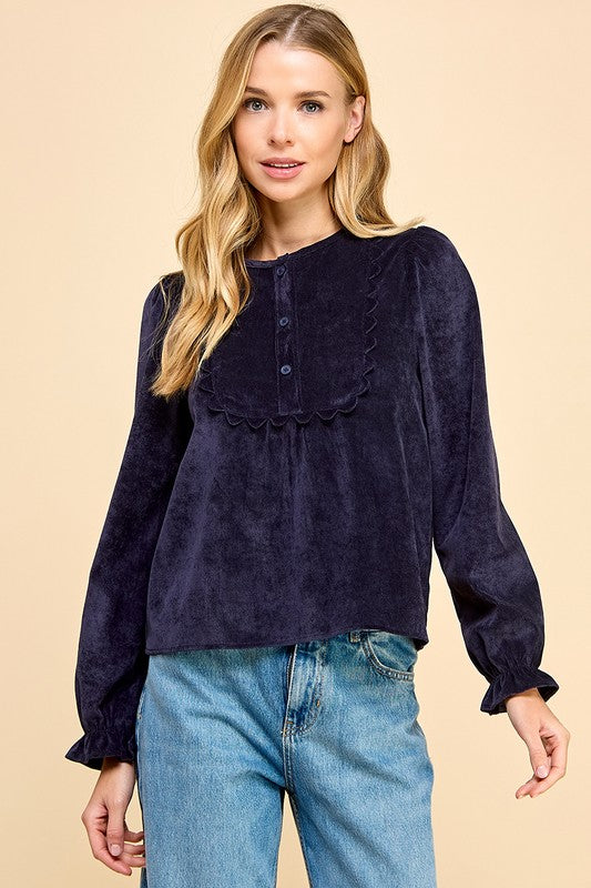 TCEC suede scalloped blouse (SZ S-L)