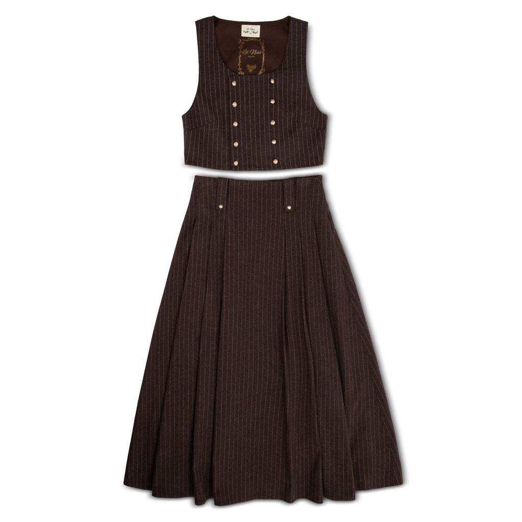 Bonjour brown Teen Pinstripe Wool Vest Set ( sz 4y - 18y )