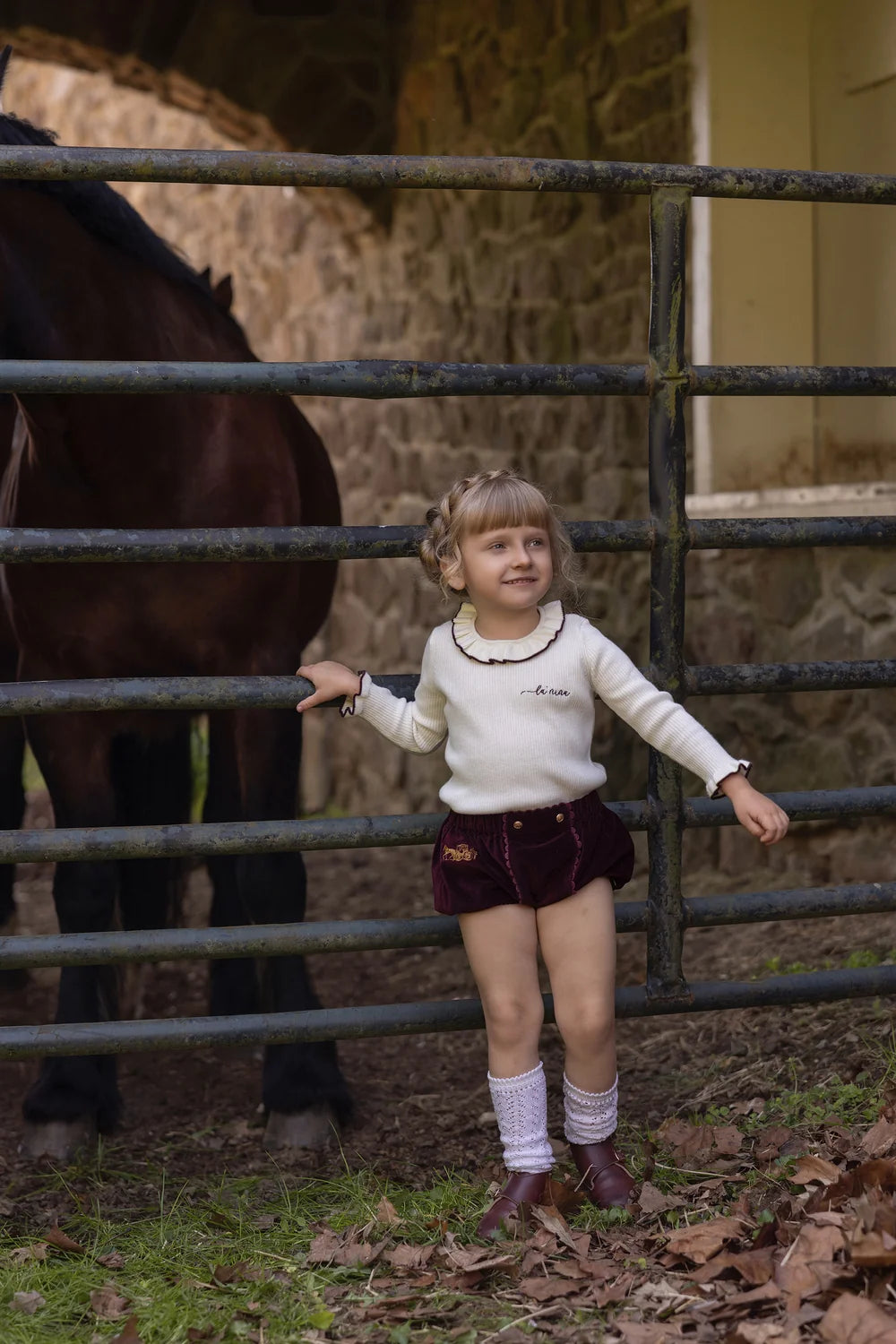 Bonjour 19476 BG Burgundy emblem sweater and  bloomer ( 12m - 3T )