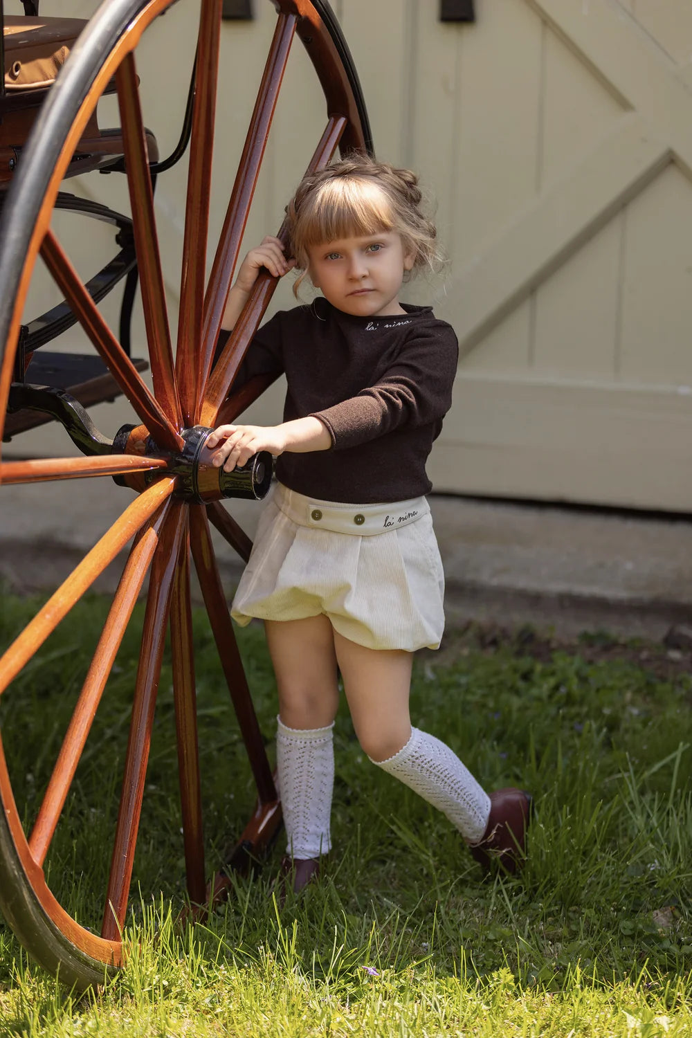 Bonjour cream leather trim bloomer &amp; logo sweater ( 12m - 3y )