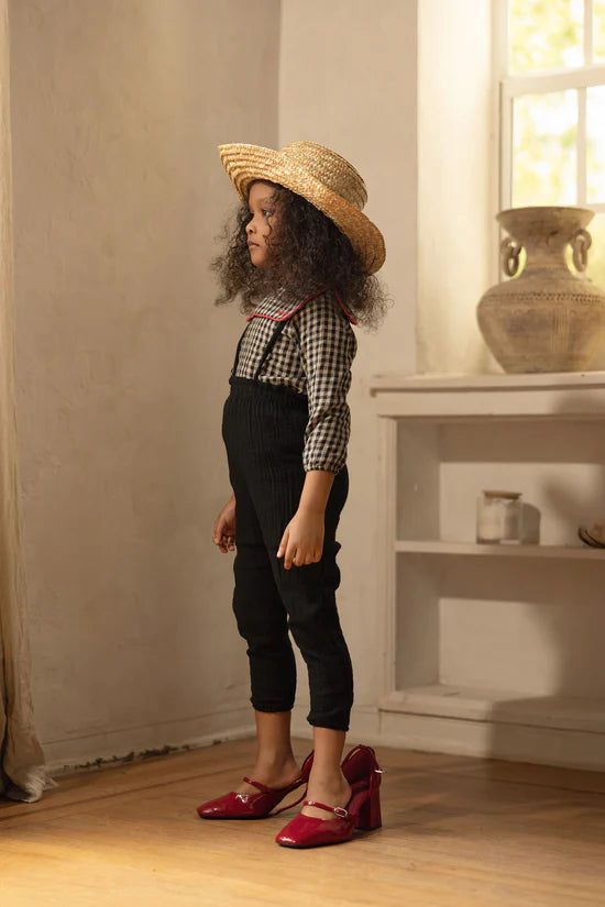 Bondoux piping gingham shirt W/black overalls (SZ 12m - 2 )