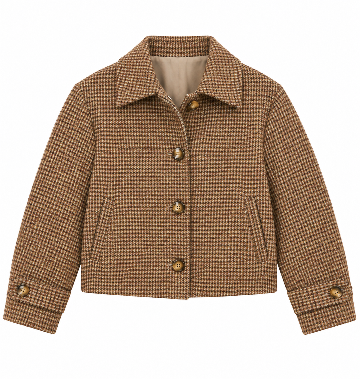 Houndstooth Cropped Jacket - Brown (S-L)