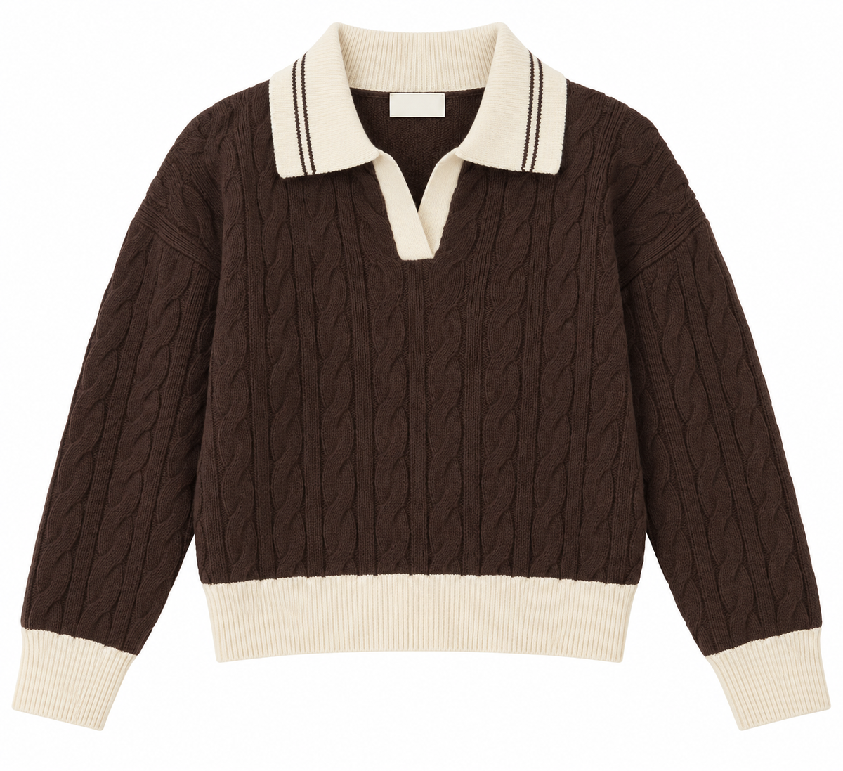 Heritage Collar Cable Sweater - Brown/Ivory (S-L)