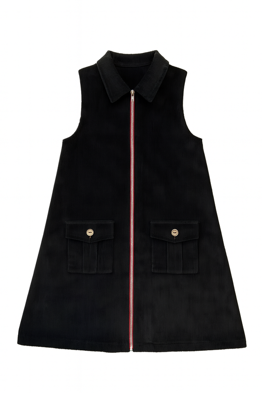 Marli Riches Corduroy Sleeveless Collared Dress - Black (7Y to 12Y)