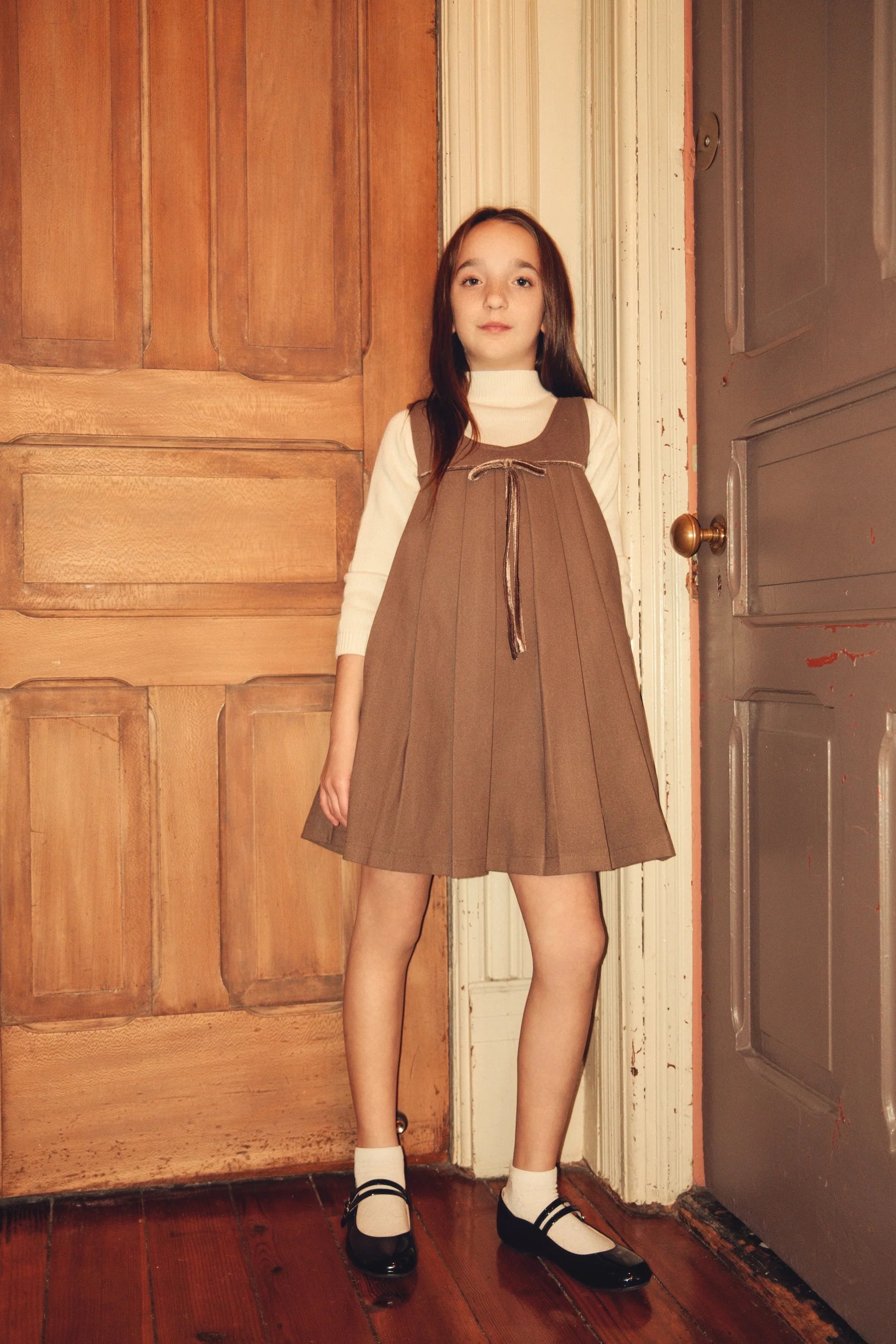 Numu Wool Pleated Swing Dress - Mocha (3Y-16Y)