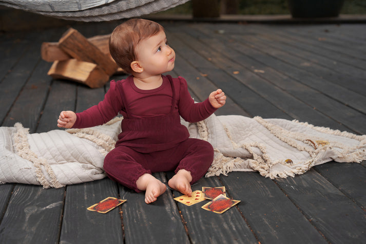 Bondoux Ribbed Corduroy Romper Burgundy ( Sz 12m - 24m )