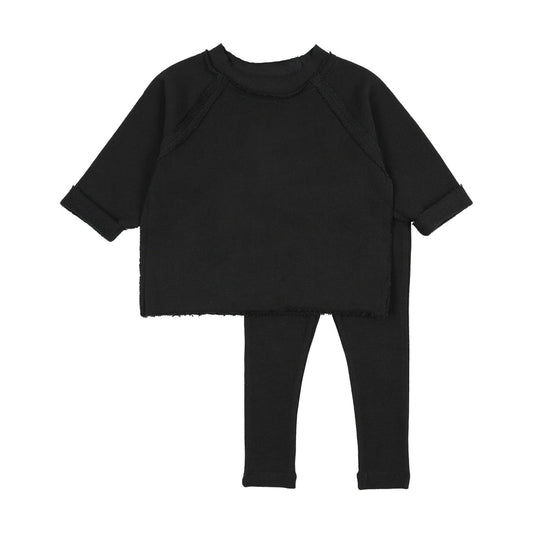 Kin Kin Black Raglan Sleeve Raw Edge Sweat Set ( Sz 12M-2YR)