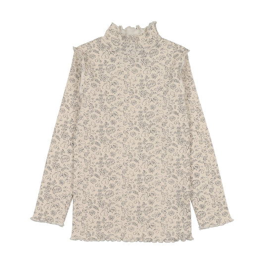 Kin Kin Black Floral Scalloped Edge Mockneck ( Sz 2-16)