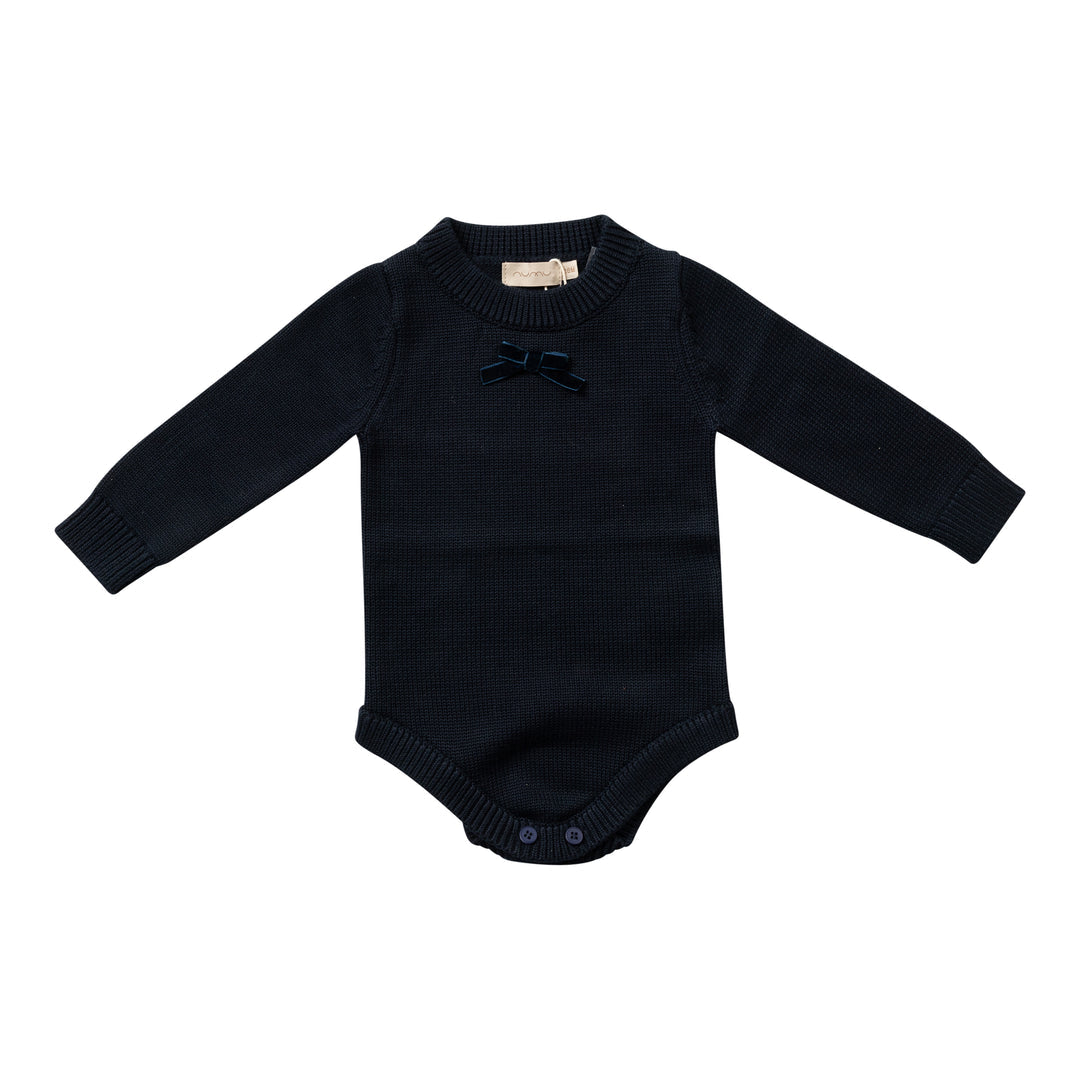 Numu Velvet Bow Mockneck Onesie - Navy (12M-3Y)