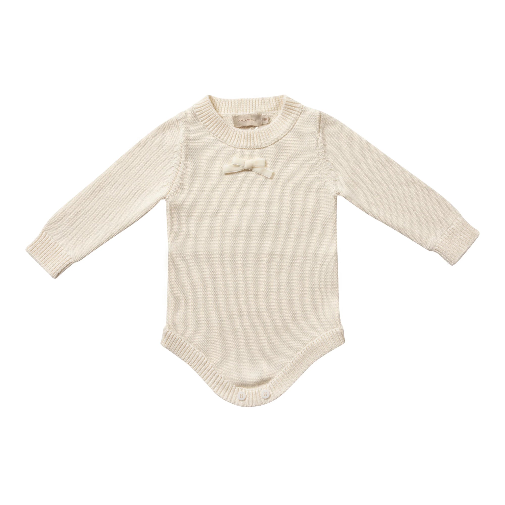 Numu Velvet Bow Mockneck Onesie - Cream (12M-3Y)