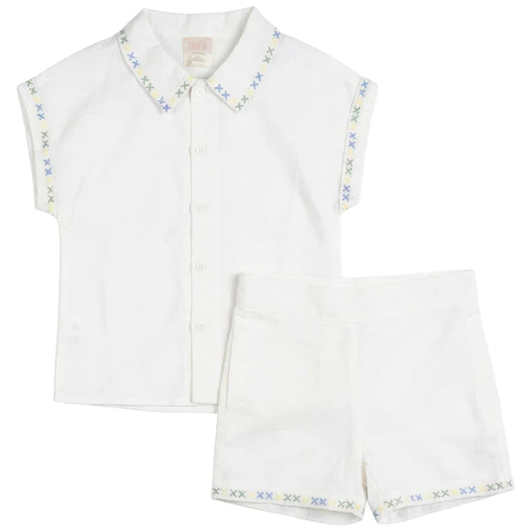 Mini P Embroidered White Linen Set ( SZ 18m - 6 )