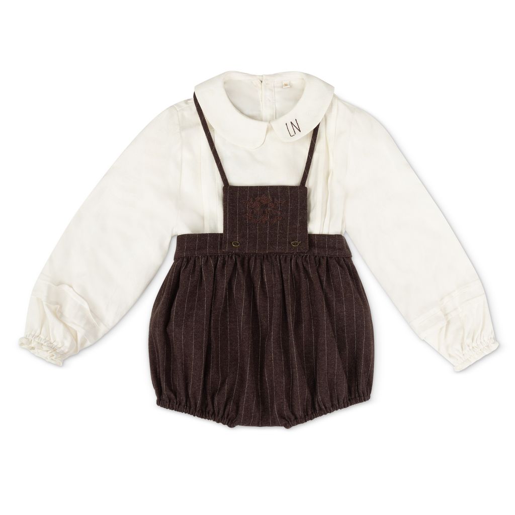 Bonjour Girls Brown Pinstriped Bloomer Set ( sz 12m - 3y )