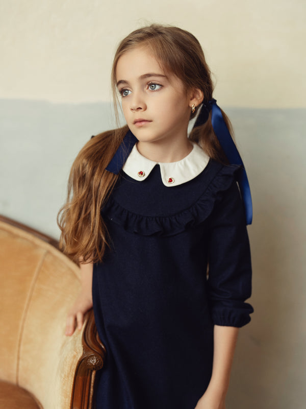 PomPomme club Frill yoke wool Dress (Sz 3 - 16)