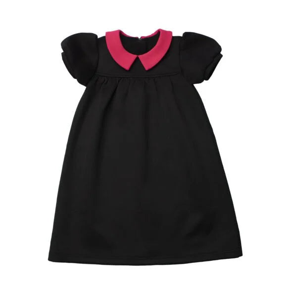 Tiny Too Black scuba dress pink collar( Sz 2 - 12 )