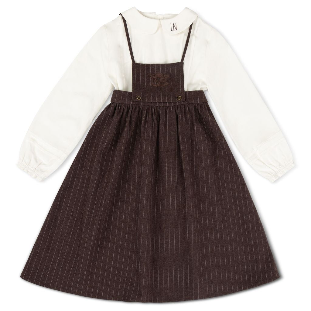 Bonjour Brown Pinstripe Jumper &amp; Logo  Shirt ( sz 3y - 14y )