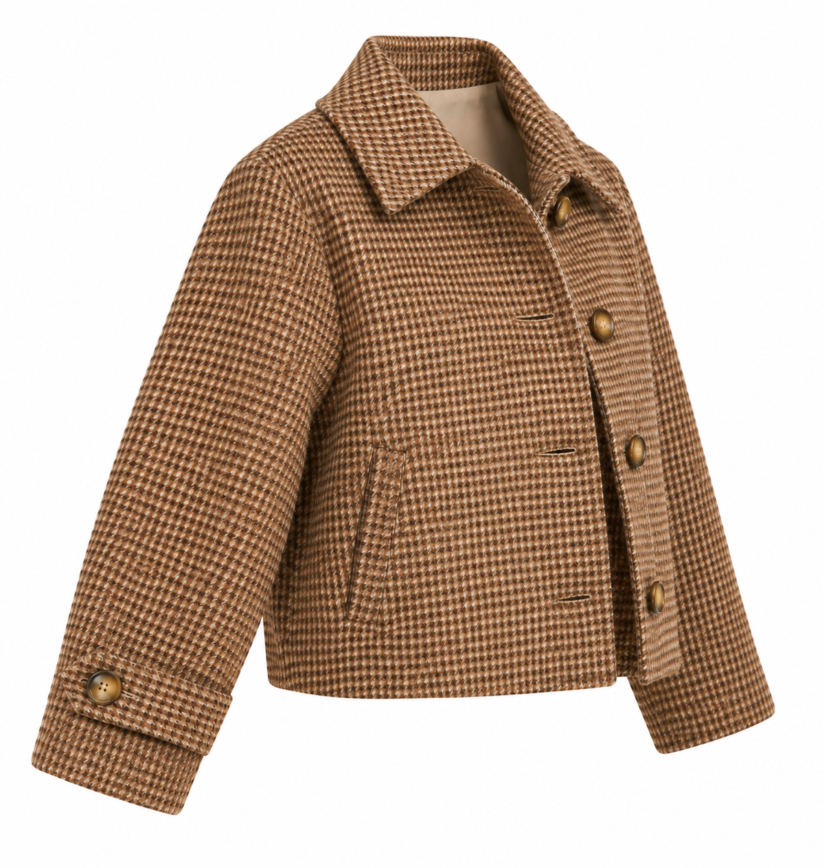 Houndstooth Cropped Jacket - Brown (S-L)