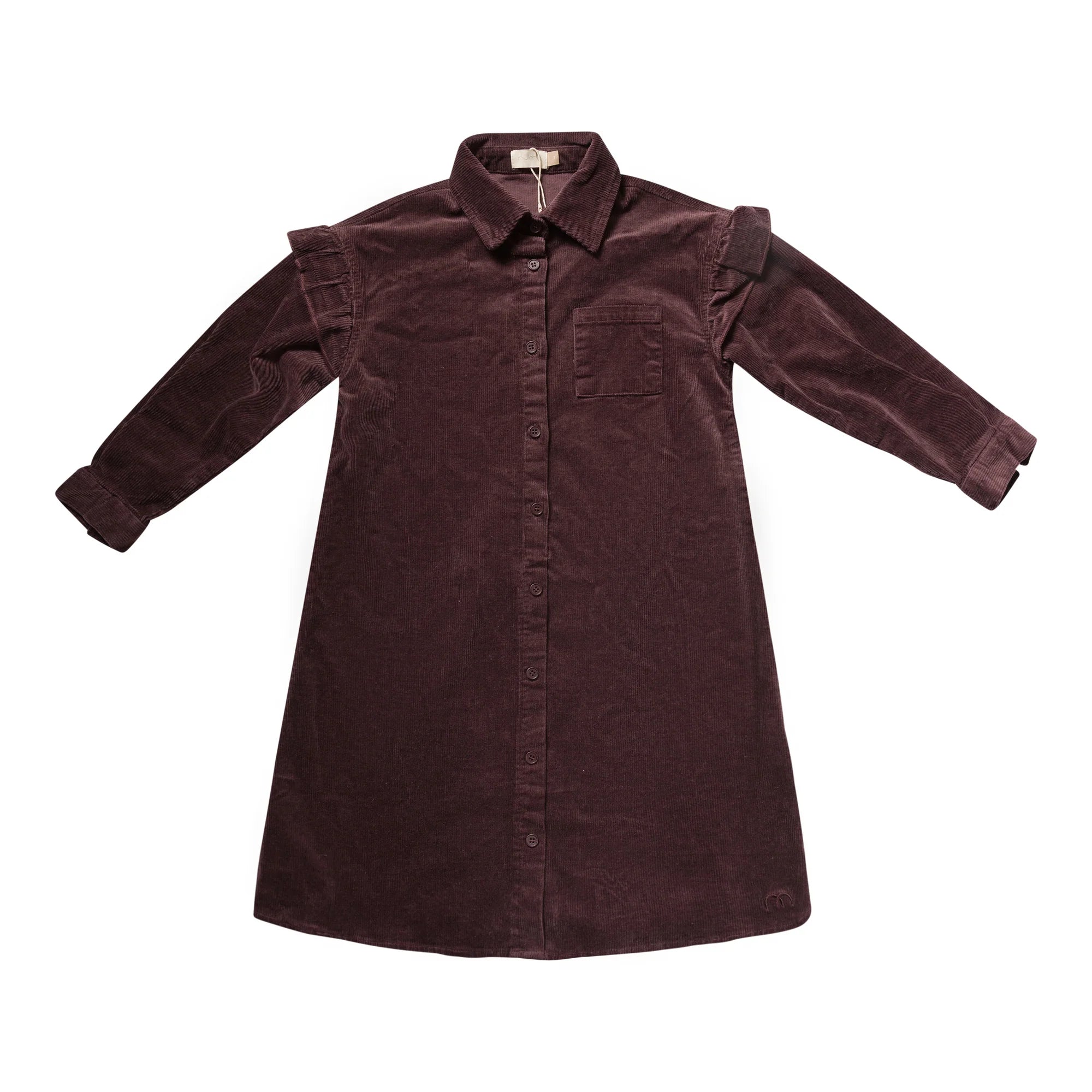 Numu Ruffle Sleeve Washed Corduroy Shirt Dress - Plum (3Y-14Y)