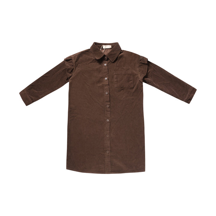 Numu Ruffle Sleeve Washed Corduroy Shirt Dress - Chocolate (3Y-14Y)