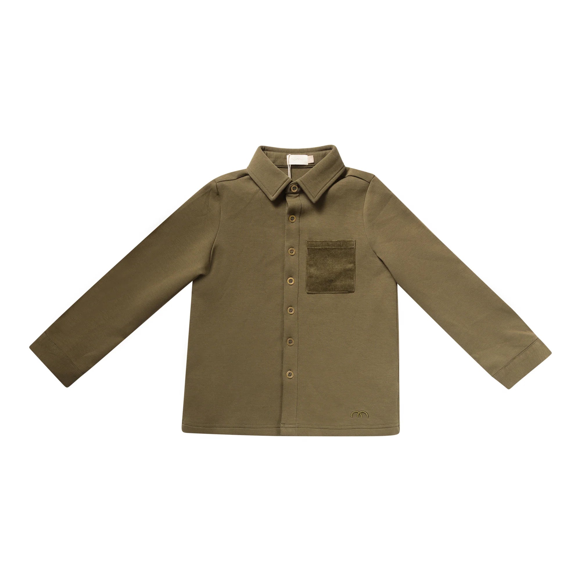 Numu Washed Corduroy Pocket Stretch Shirt - Earth Green (4Y-10Y)