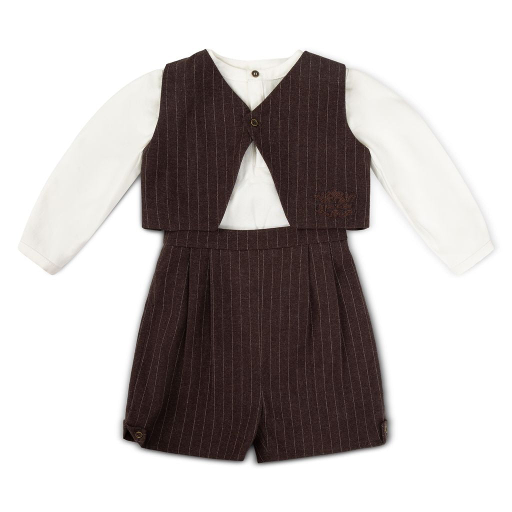 Bonjour Boys Brown Pinstripe 3pc Set ( sz 24m - 6T )